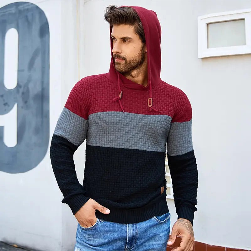 Men's Stretchy and Breathable Tricolor Long-Sleeve Hoodie