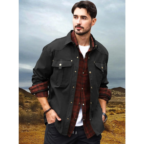 Men's Flannel Lined Shacket Jacket for Outdoors and Casual Wear