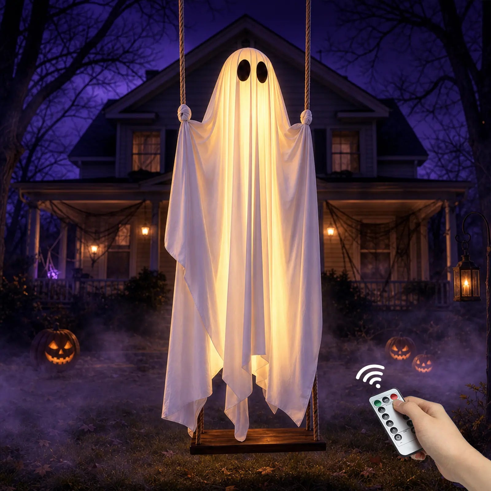 5FT Halloween illuminated ghost swing outdoor decoration