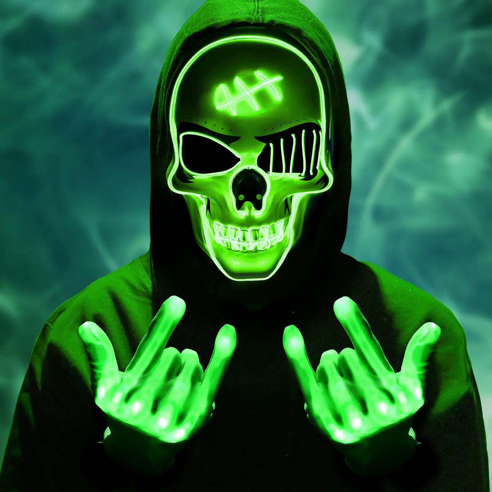 Green Halloween LED skull mask