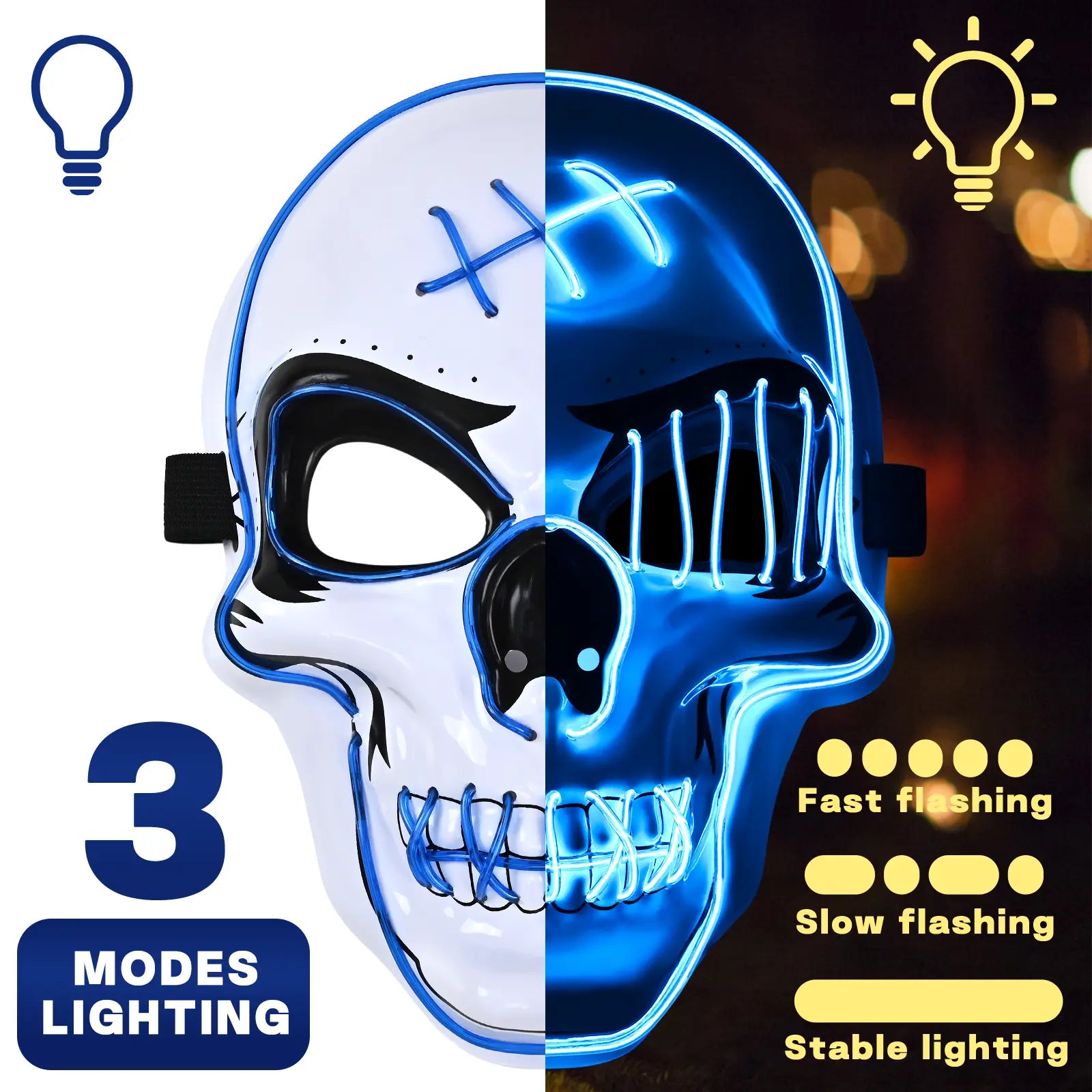 Halloween LED skull mask three lighting modes