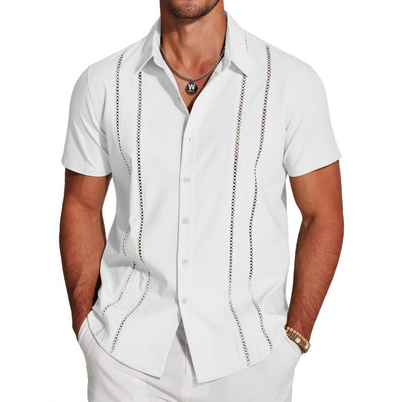 Men's Riviera Openwork Short Sleeve Button-Up Shirt - White