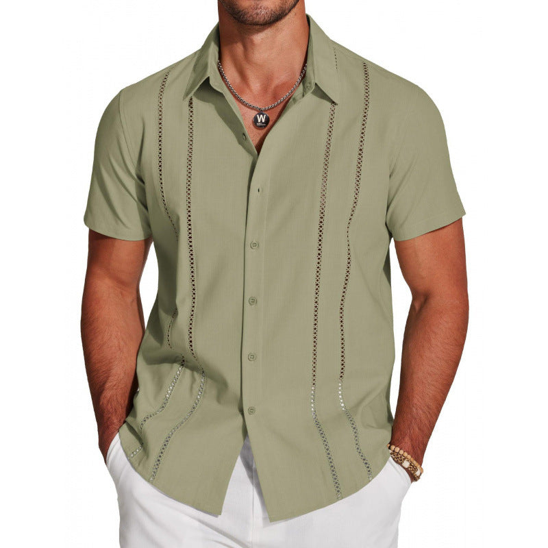 Men's Riviera Openwork Short Sleeve Button-Up Shirt