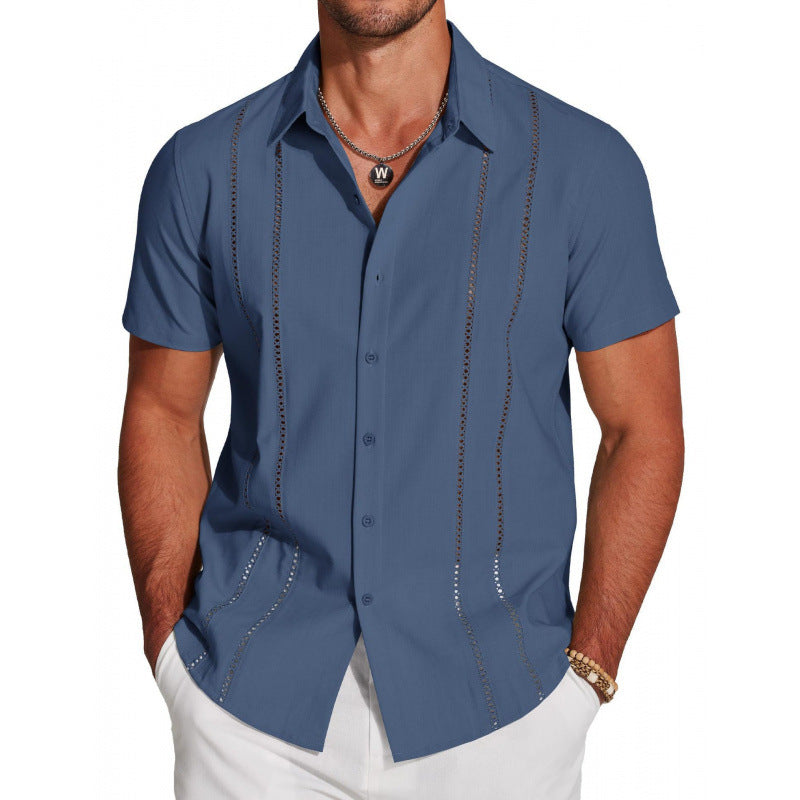 Men's Riviera Openwork Short Sleeve Button-Up Shirt