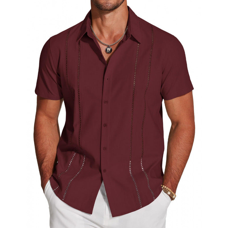 Men's Riviera Openwork Short Sleeve Button-Up Shirt