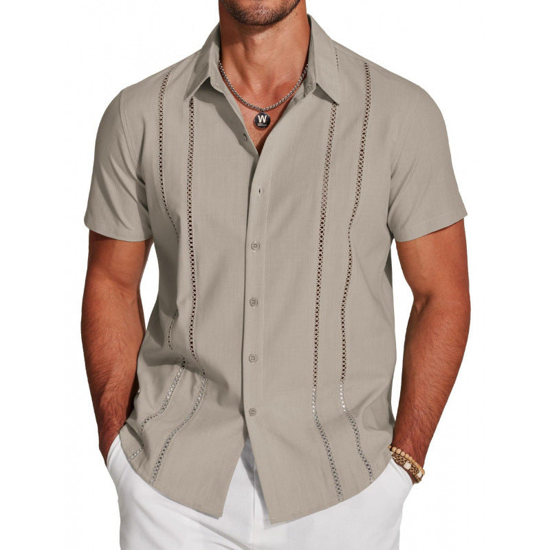Men's Riviera Openwork Short Sleeve Button-Up Shirt