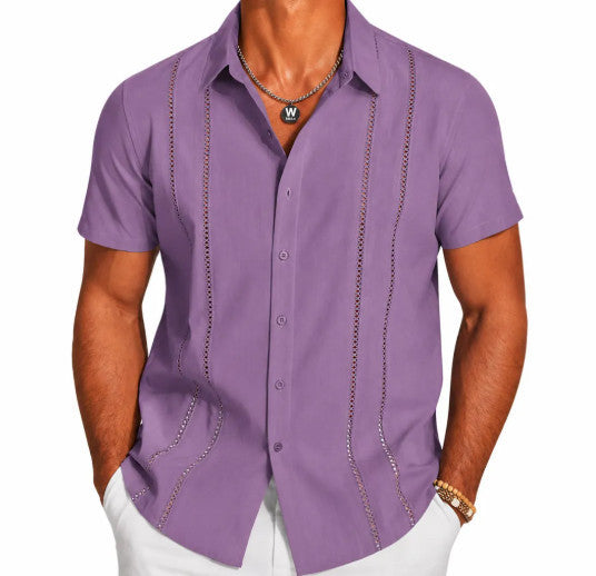 Men's Riviera Openwork Short Sleeve Button-Up Shirt