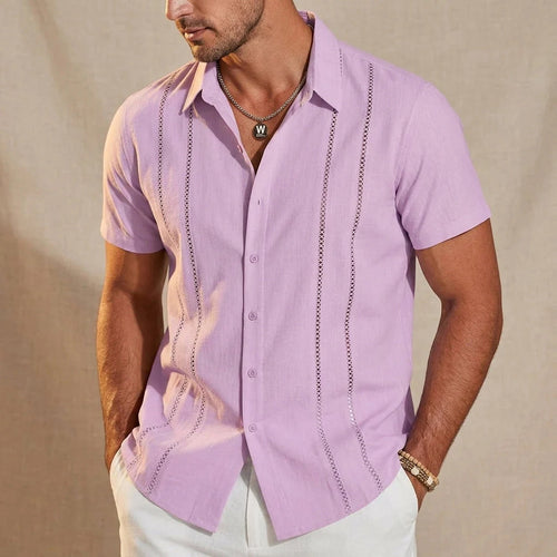 Men's Riviera Openwork Short Sleeve Button-Up Shirt