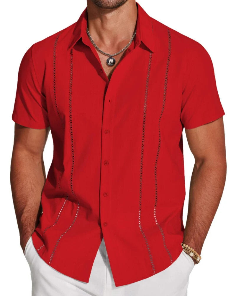 Men's Riviera Openwork Short Sleeve Button-Up Shirt
