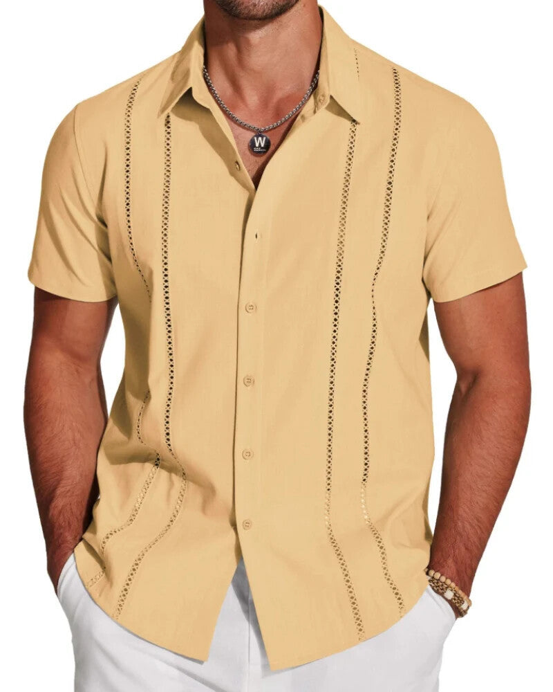Men's Riviera Openwork Short Sleeve Button-Up Shirt