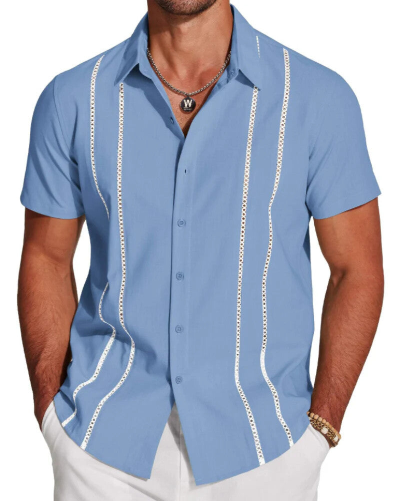 Men's Riviera Openwork Short Sleeve Button-Up Shirt