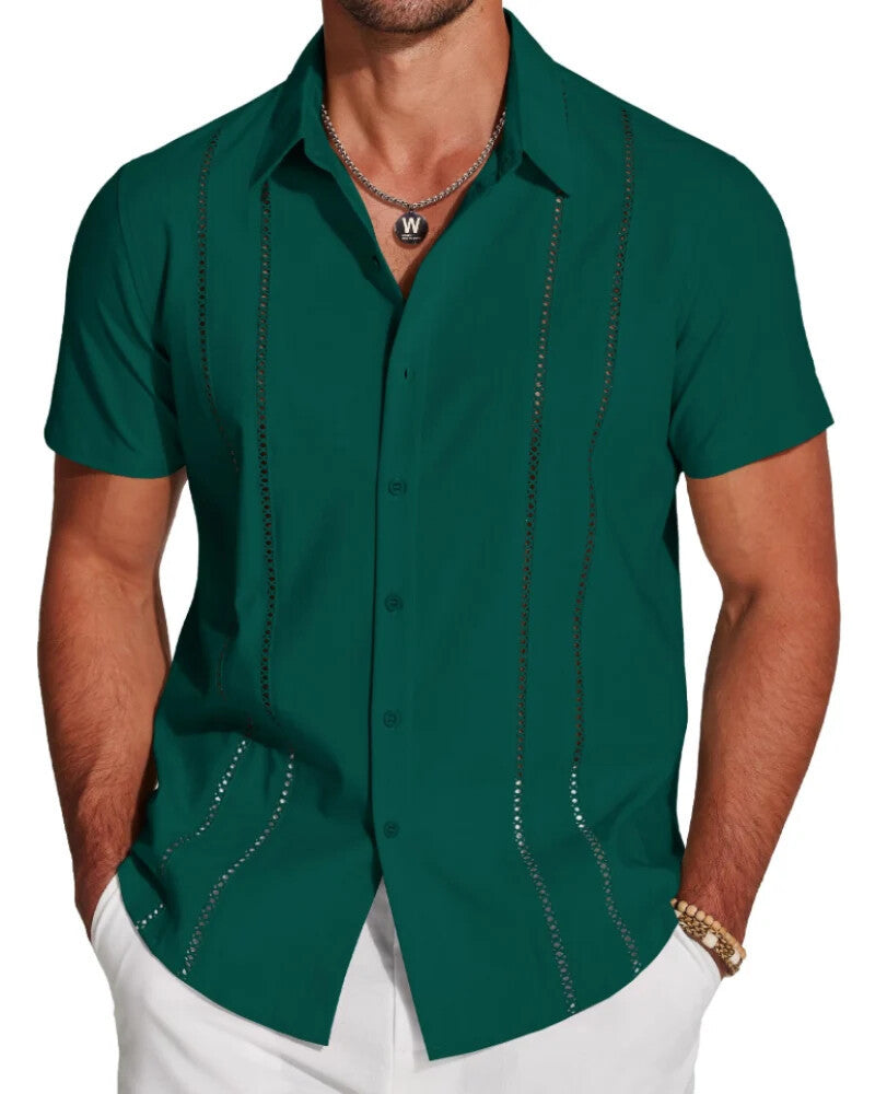 Men's Riviera Openwork Short Sleeve Button-Up Shirt